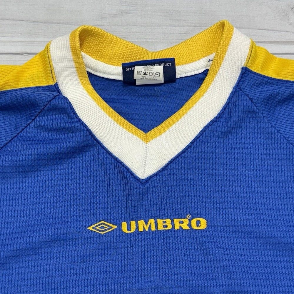 Umbro Shirt Mens S Blue Yellow Soccer Football Team Training Jersey Top VTG 90s - Picture 2 of 7